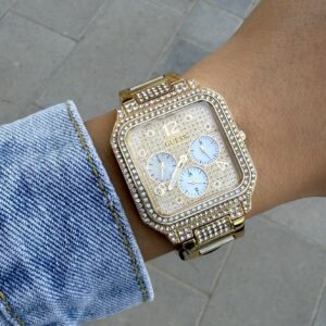 GUESS Women's Gold-Tone Square Watch GW0472L2