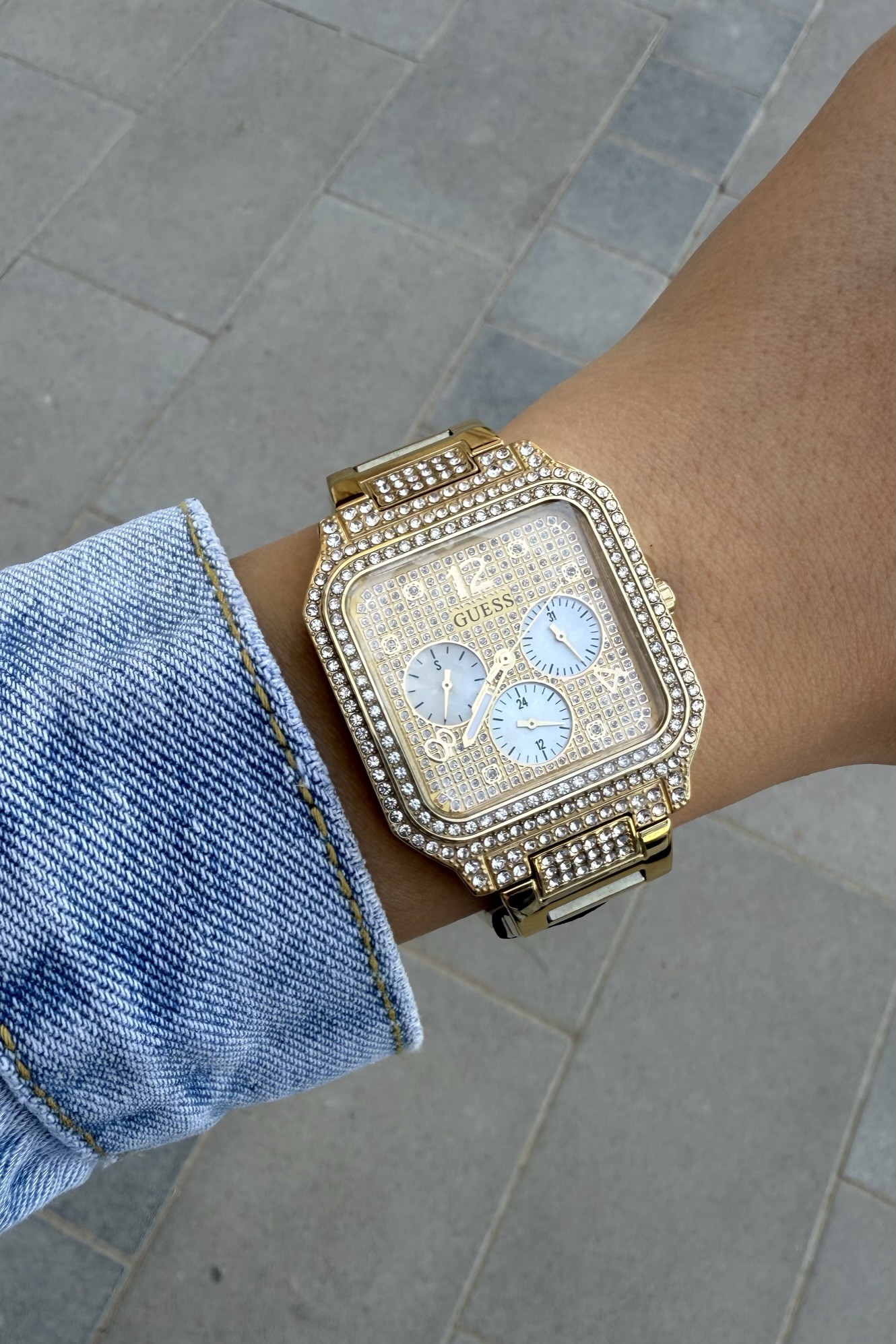 GUESS Women's Gold-Tone Square Watch GW0472L2