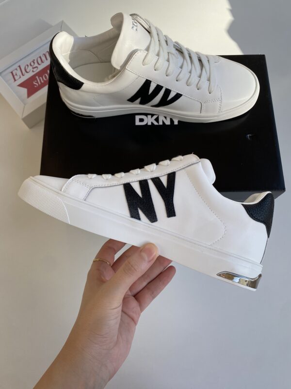 DKNY Women Abeni Rhinestone Log Casual Shoes, White - Image 3